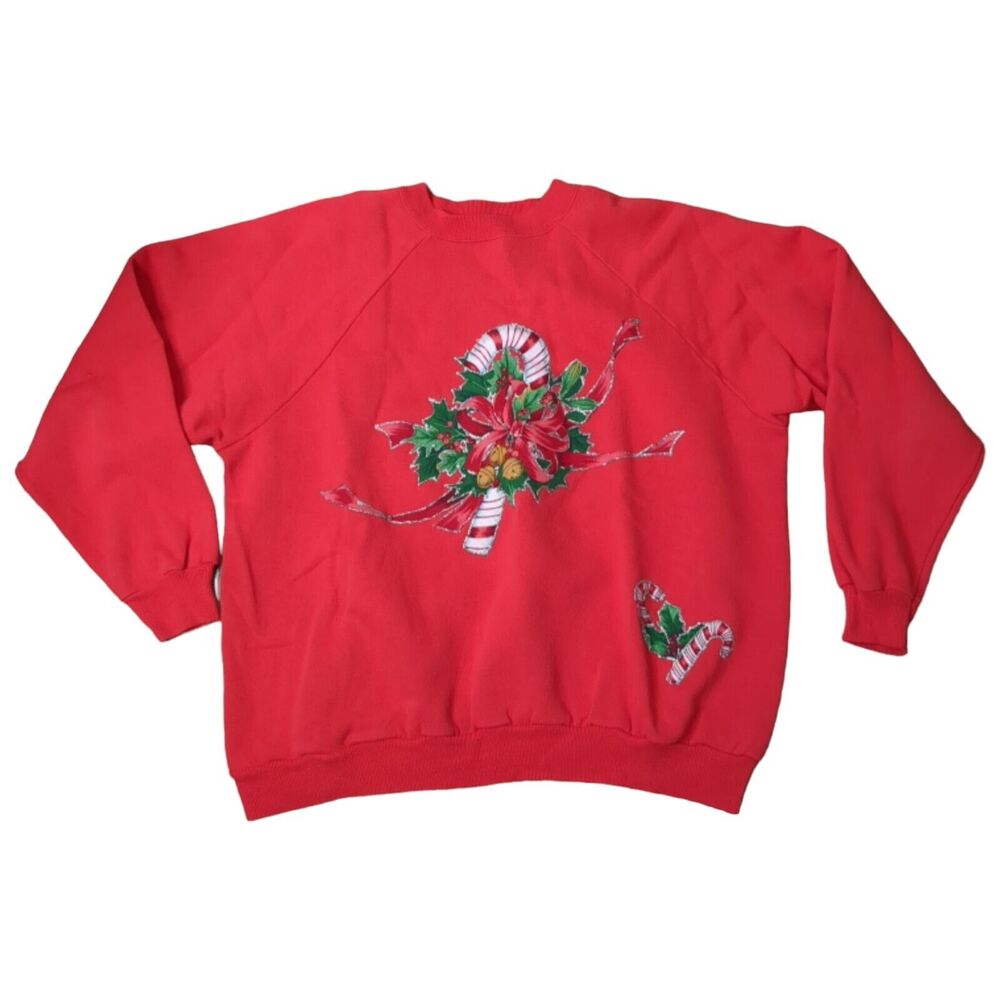 Vintage 90’s Holiday Time Candy Care Holly Christmas Sweatshirt XL Granny Core